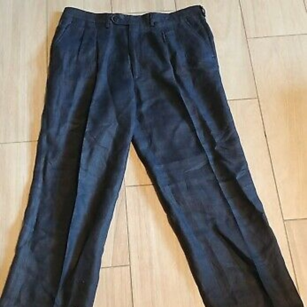 Luciano Barbera Italy Navy 100% Linen Dress Pants